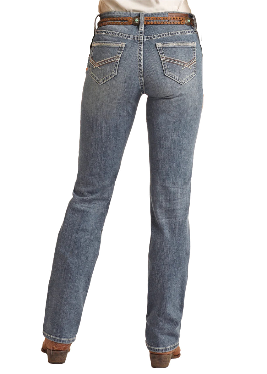 ROCK AND ROLL PETAL STITCH EMBROIDERED MODEST BOOTCUT JEANS