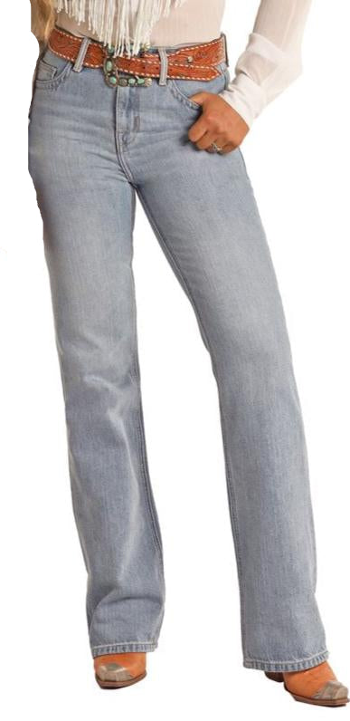Rock & Roll Ladies Light Wash Yoke Detailed High Rise