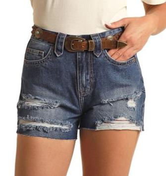 ROCK & ROLL LADIES HIGHRISE DISTRESSED SHORTS