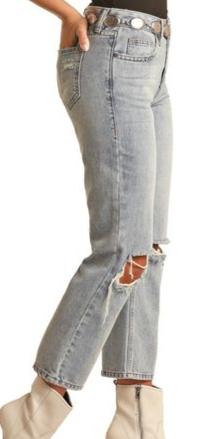 ROCK & ROLL DENIM LADIES HIGH RISE CROPPED LIGHT WASH JEANS