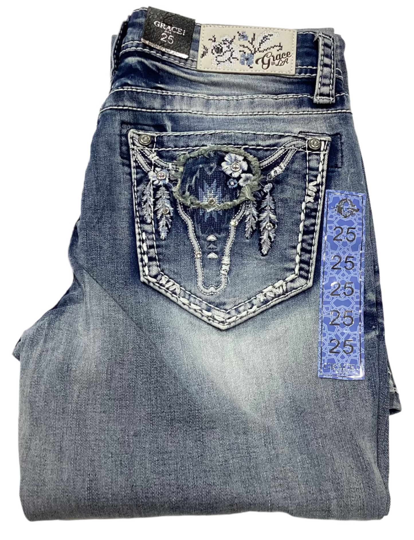 GRACE IN LA STEER HEAD MID RISE EASYFIT BOOTCUT JEANS