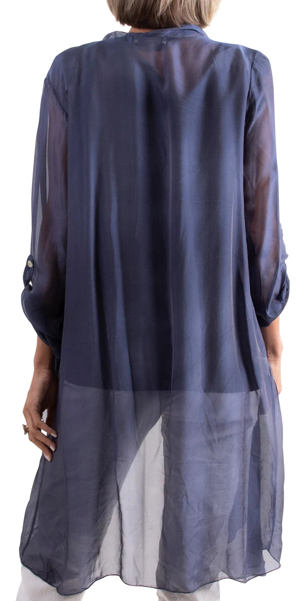 PORTICI SILK CARDIGAN in NAVY