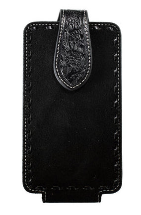 NOCONA CELL CASE BLACK ROUGHOUT LEATHER with BUCKSTITCH