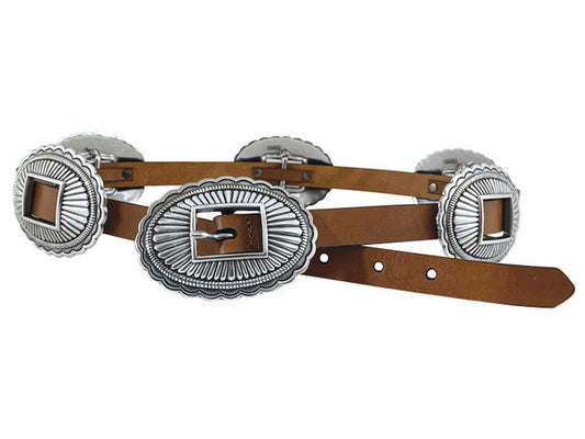 LADIES' ROPER COGNAC LEATHER CONCHO BELT