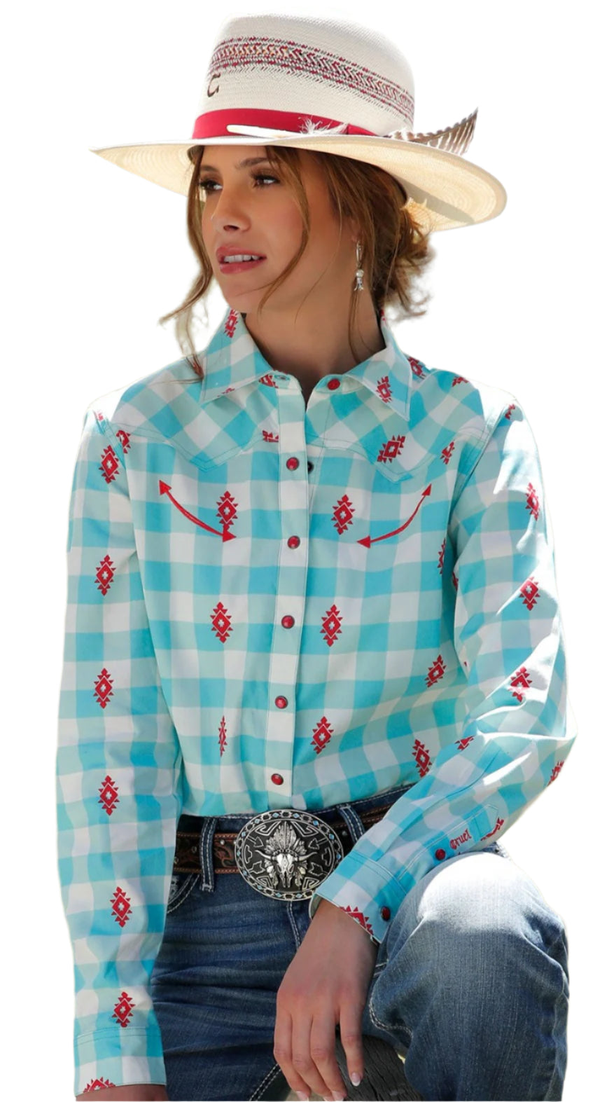 CRUEL GIRL TURQUOISE WESTERN LONG SLEEVE SHIRT