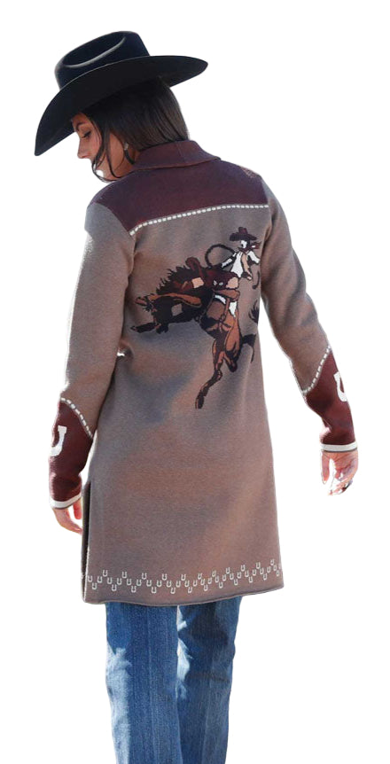 CRUEL DENIM WOMEN'S KNIT DUSTER IN GREY/BURGUNDY