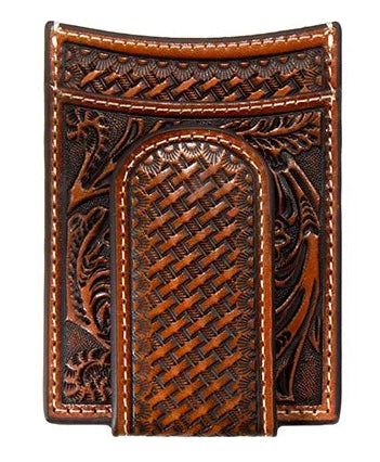 3D MEN'S TAN BASKET WEAVE OVERLAY MONEY CLIP