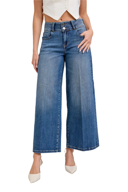 DISCLOSED 2 BUTTON WIDE LEG CROP JEANS
