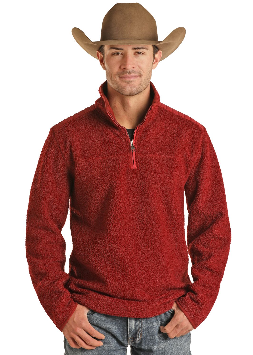 POWDER RIVER SOLID PULLOVER IN TEDDY BEAR FLEECE - BURGANDY