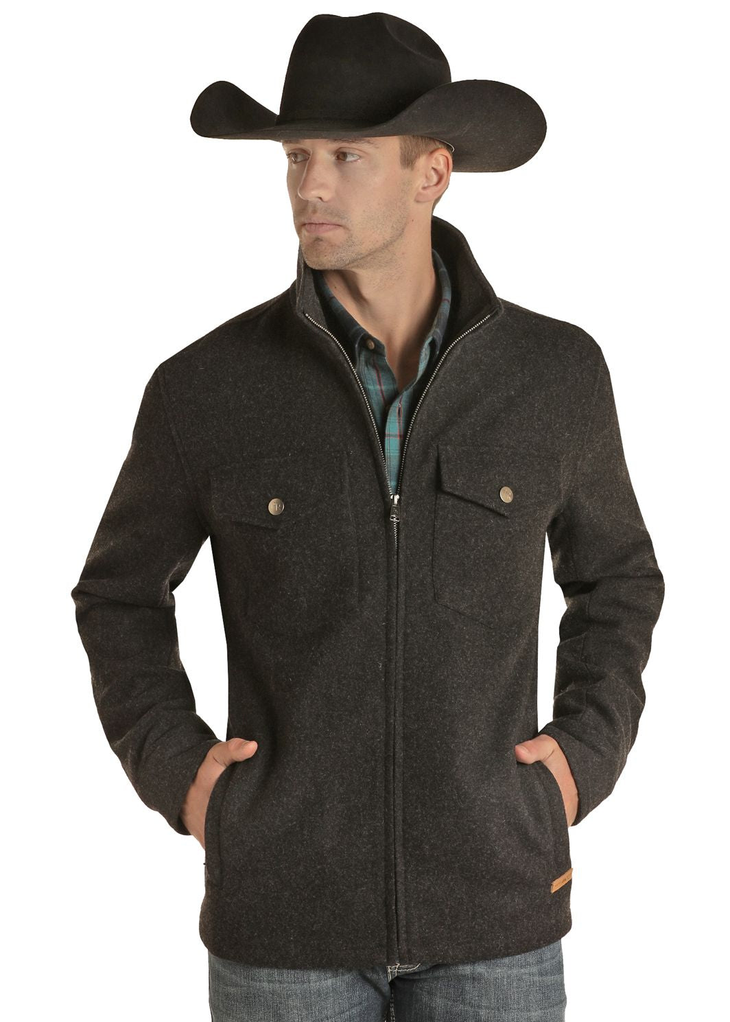 Powder River Mens Black Solid Wool Coat - Main Image