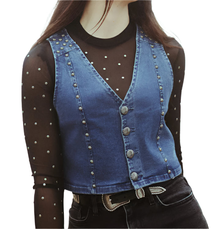 "PECOS QUEEN" LADIES DENIM & STUD VEST