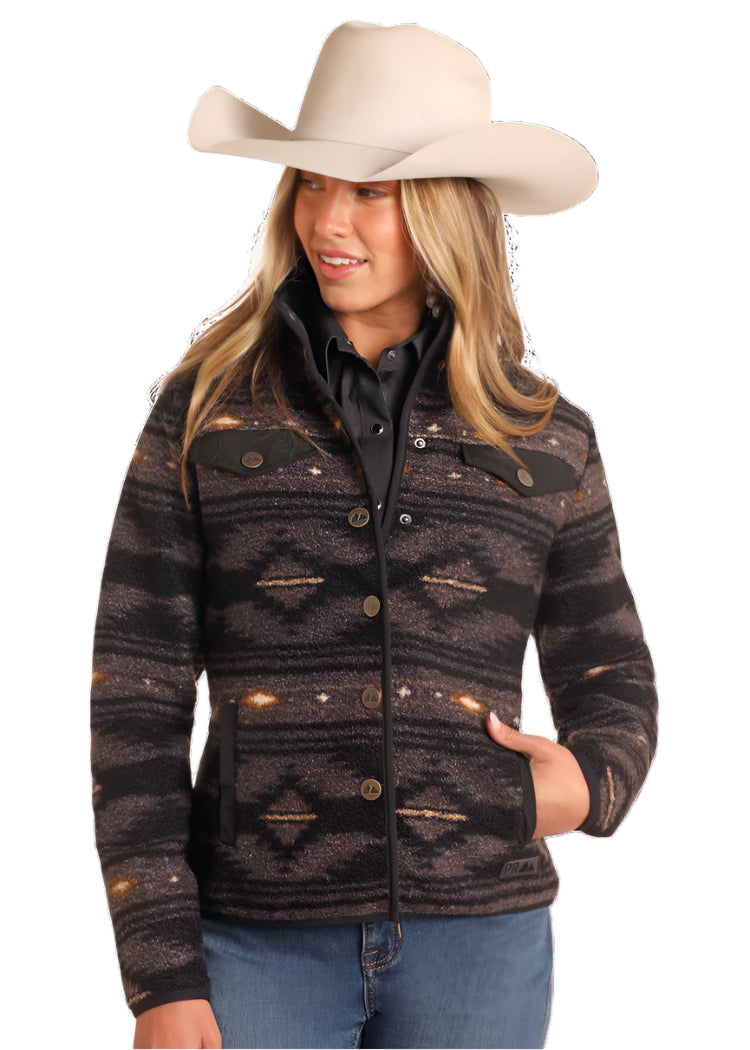 LADIES POWDER RIVER AZTEC BERBER JACKET in BLACK