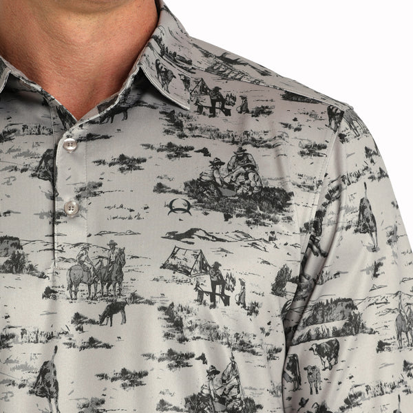 CINCH MENS ARENAFLEX WESTERN PRINT POLO SHIRT - GREY