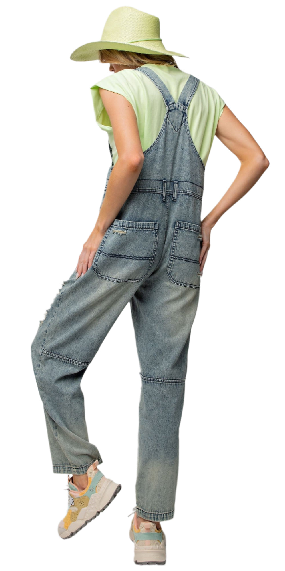 WASHED DENIM OVERALLS/JUMPSUIT