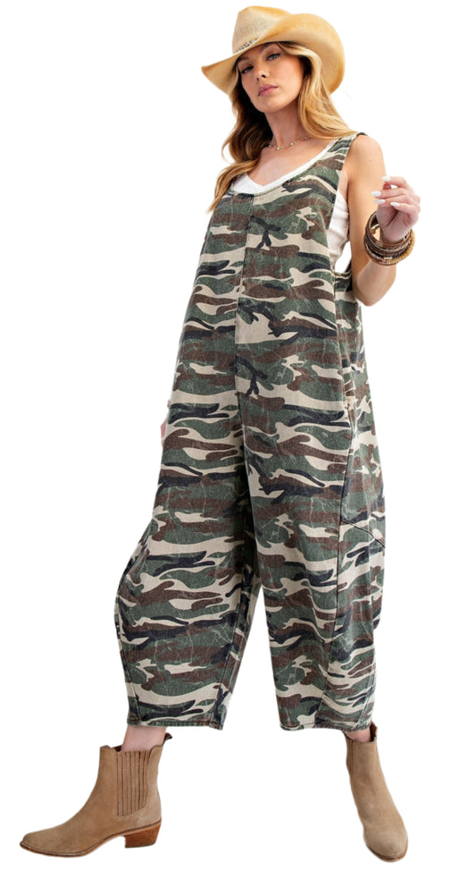 CAMO PRINT WASHED TWILL OVERALL JUMPSUIT