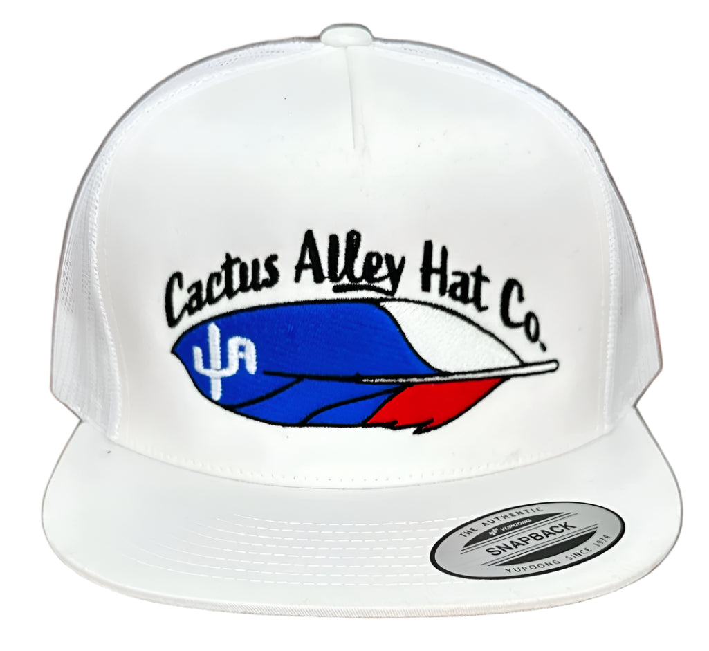 "FEATHER" STITCH-OUT CAP in WHITE MESH SNAPBACK