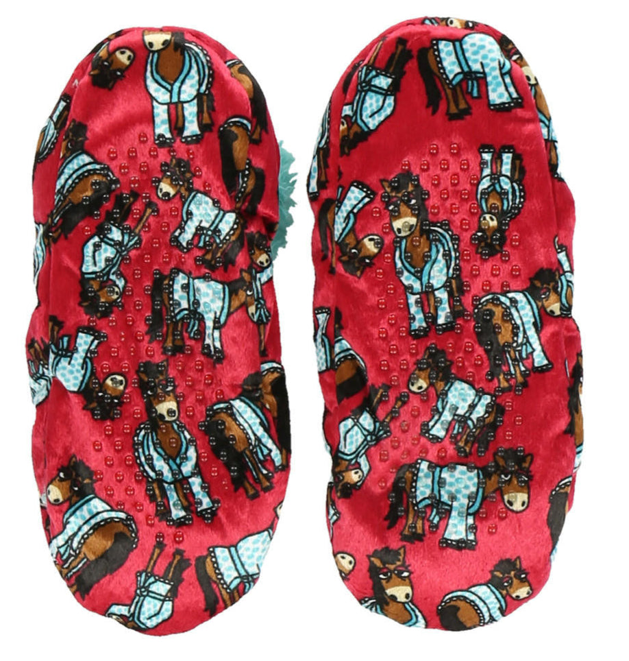 "DON'T DO MORNINGS" HORSE FUZZY SLIPPERS