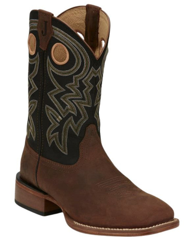 JUSTIN MEN'S BIG NEWS FRONTIER BOOTS - BROWN/BLACK- WIDE WIDTH