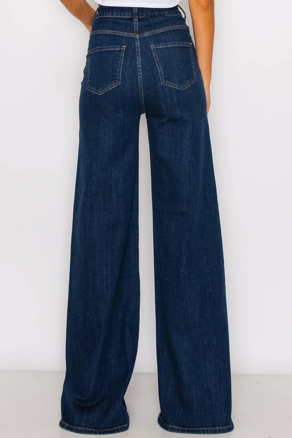 HIGH RISE DARK WASH WIDE LEG FLARE JEANS
