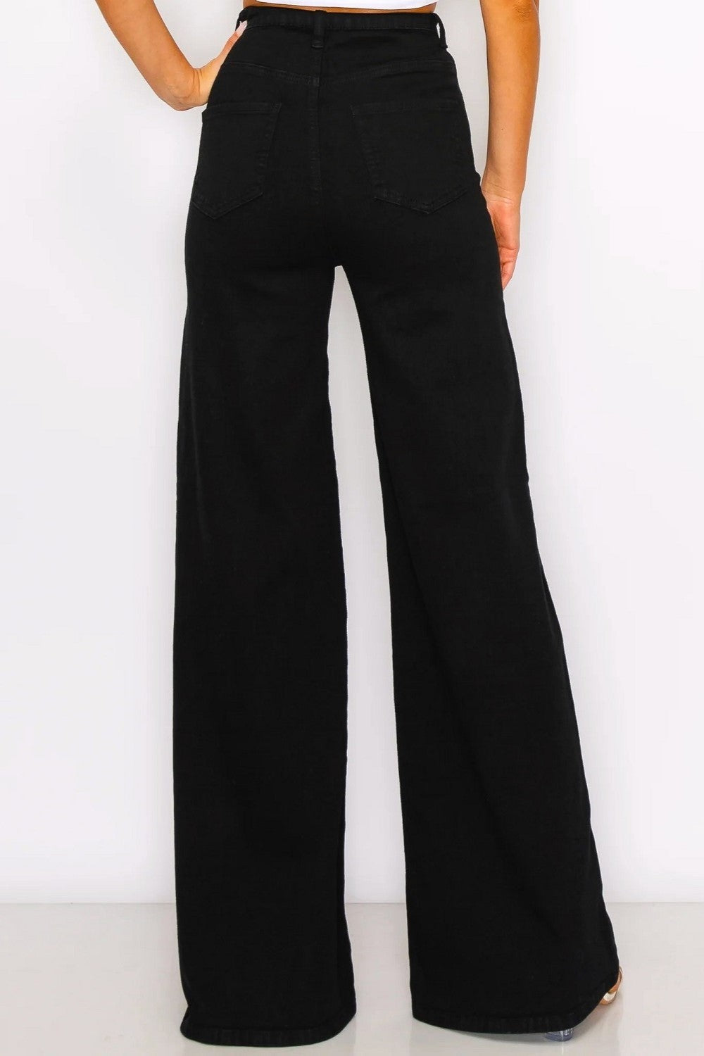 HIGH RISE BLACK WIDE LEG FLARE JEANS