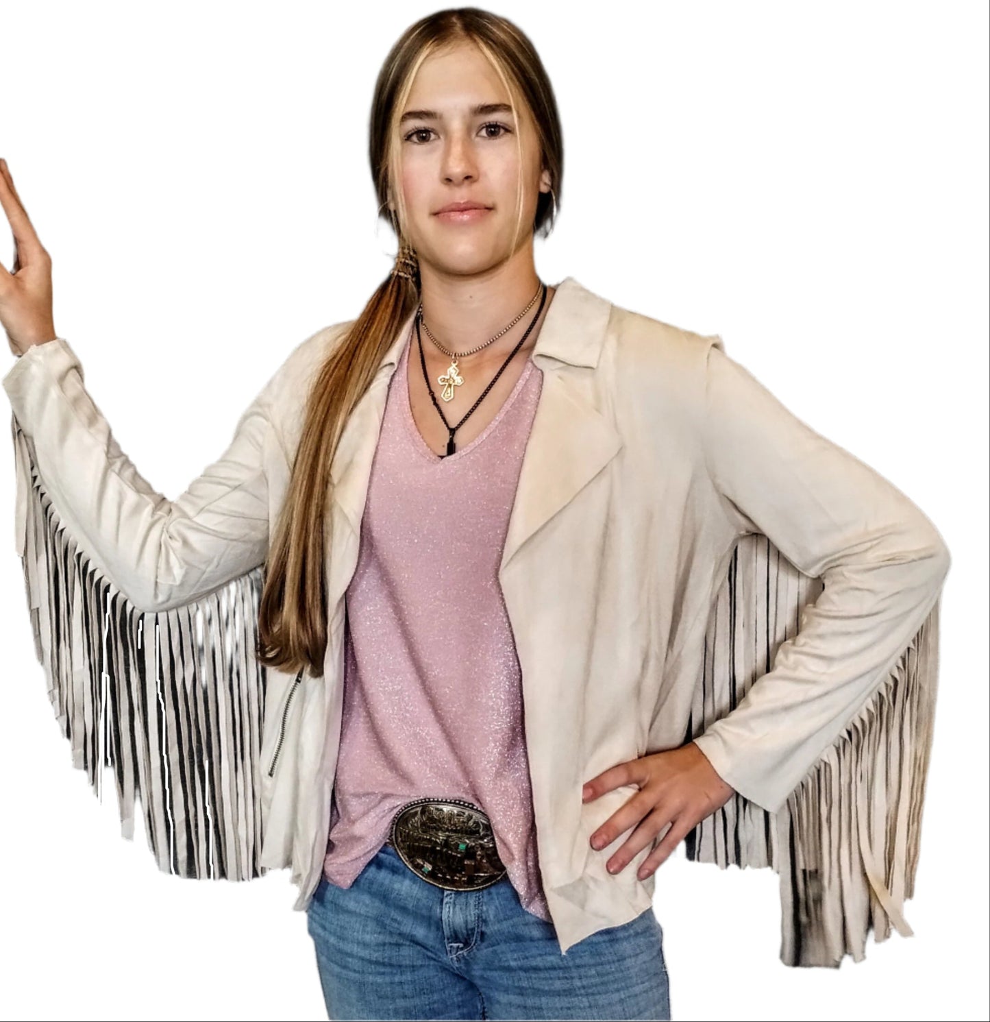 W.A.Y. SUEDE FRINGE JACKET in BONE