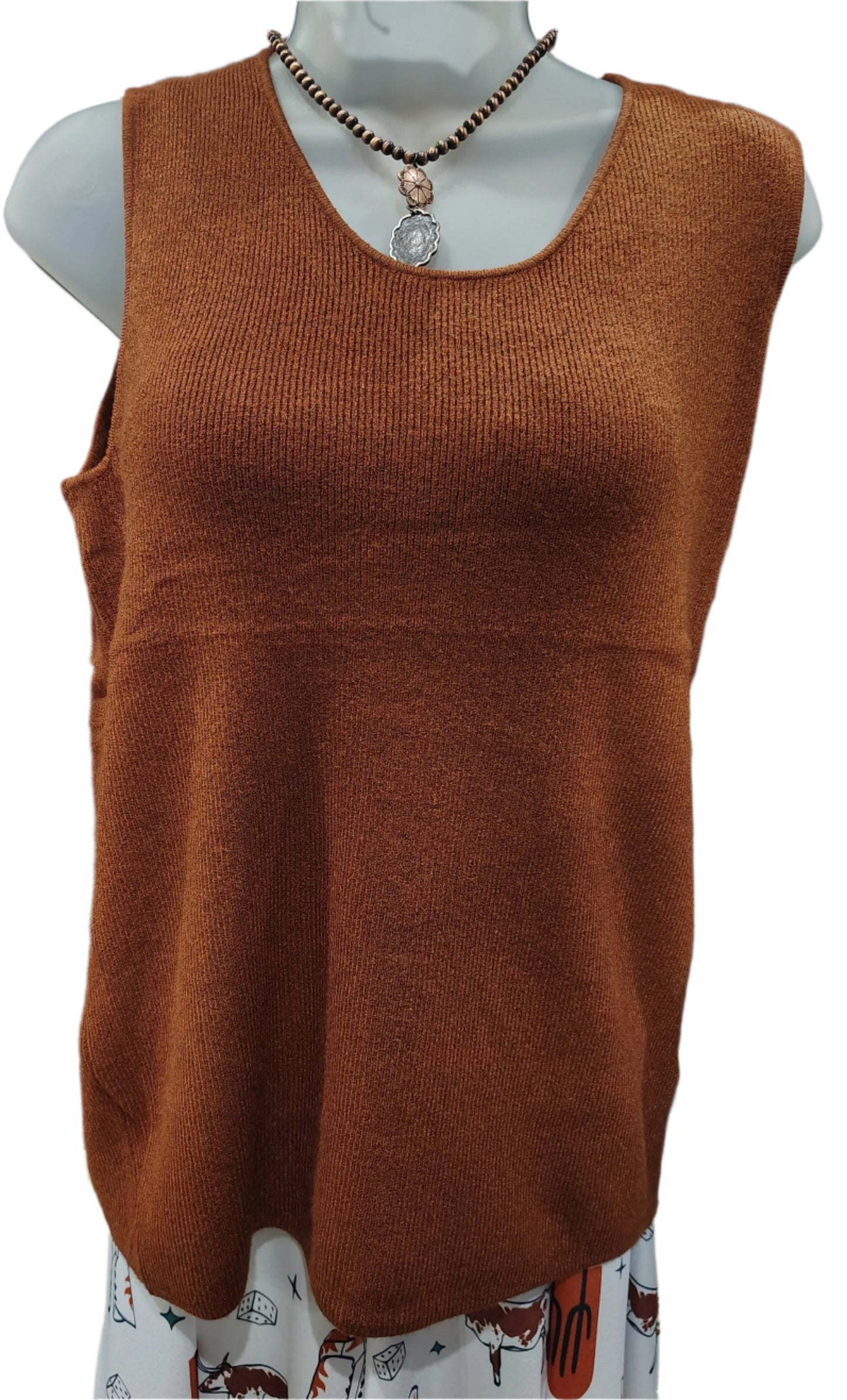 LADIES CASHMERE FEEL TANK in CINNAMON