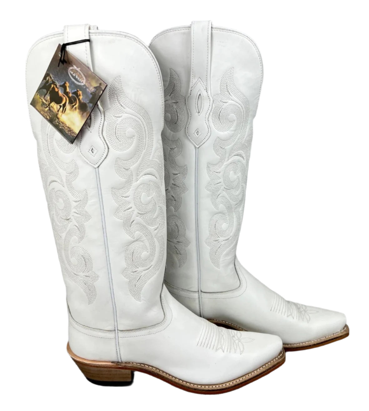 Women's Old West Tall All White Snip Toe Western Boot