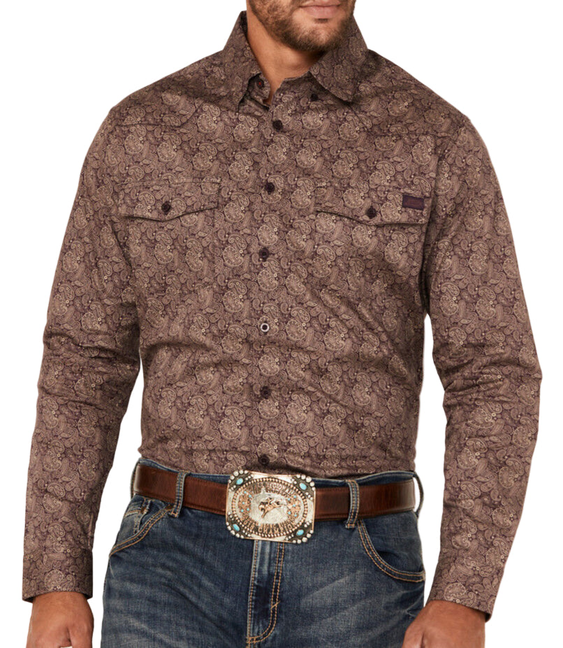 JUSTIN MEN'S PLUM PAISLEY LONG SLEEVE WESTERN SHIRT