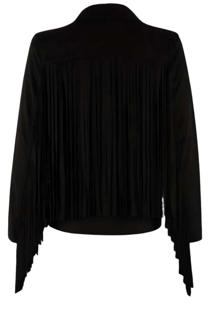 W.A.Y. SUEDE FRINGE JACKET in BLACK