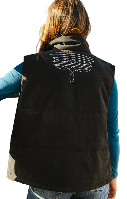 BOOT STITCH PUFFER VEST W/AZTEC LINING - BLACK