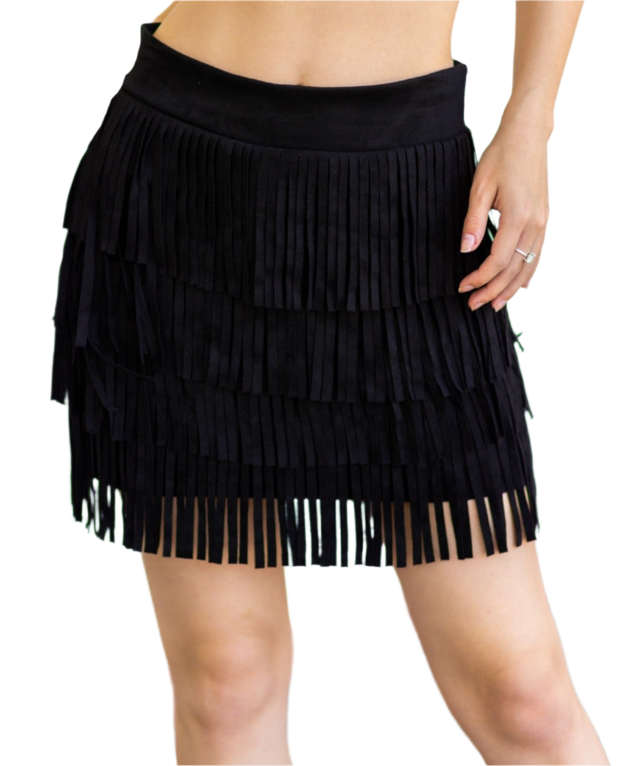 W.A.Y. FAUX SUEDE FRINGE SKIRT in BLACK OR BONE