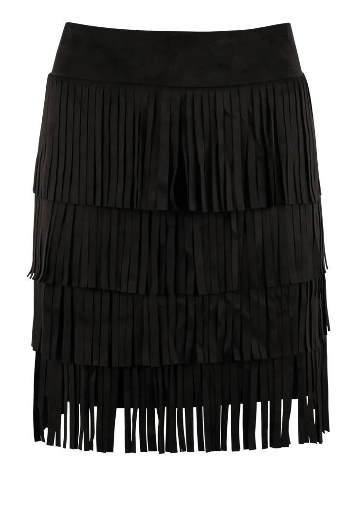 W.A.Y. FAUX SUEDE FRINGE SKIRT in BLACK OR BONE