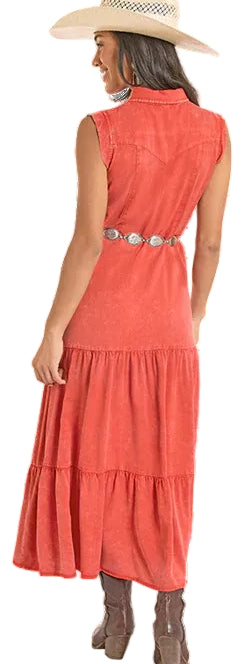 ROCK AND ROLL WOMEN'S DISTRESSED SLEEVELESS DRESS - RUST