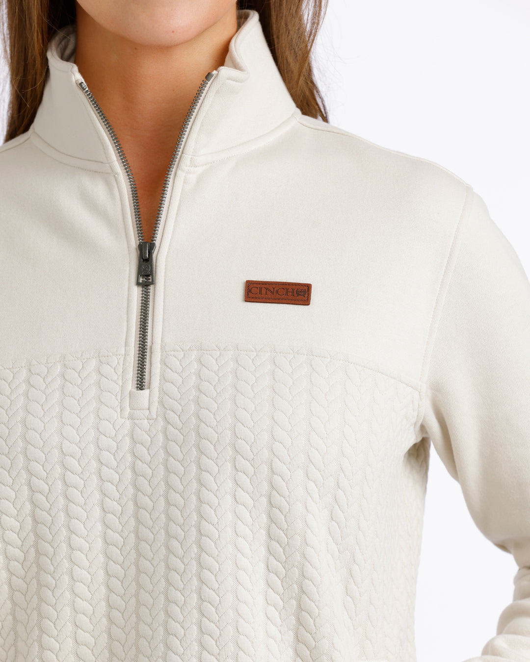 CINCH WOMEN'S 1/4 ZIP KNIT PULLOVER - CREAM