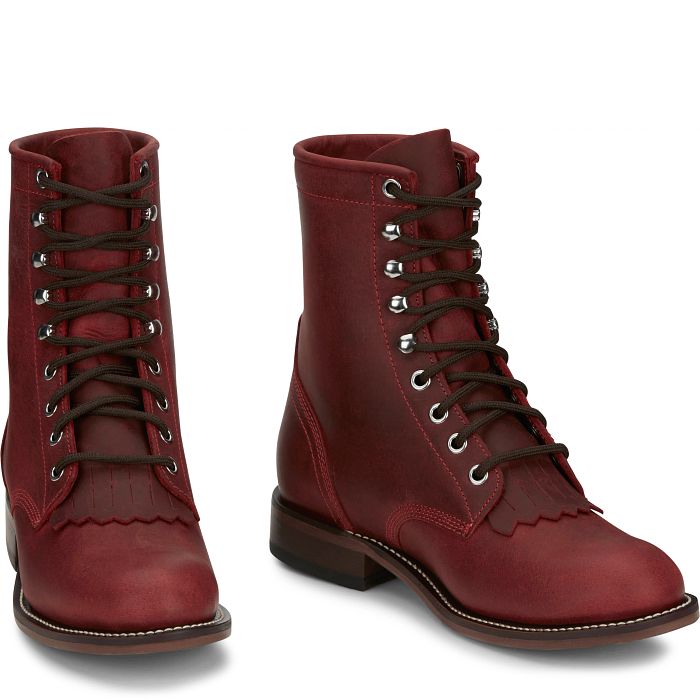 JUSTIN LADIES MCKEAN 7" LACE-UP ROPER - RED