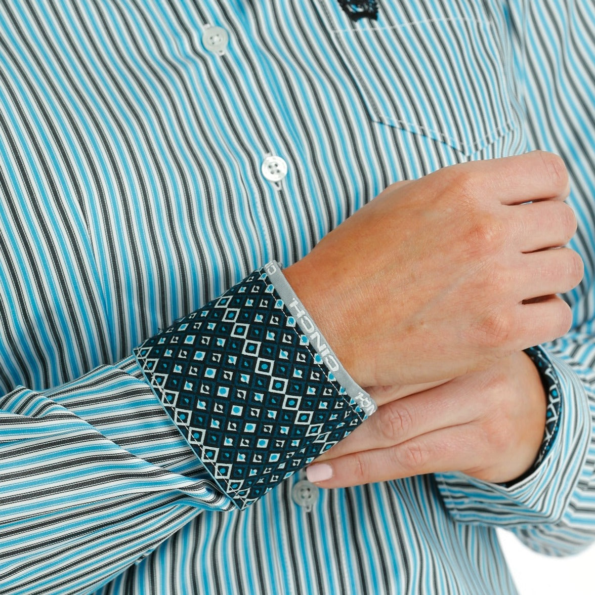 CINCH WOMEN'S TENCE STRIPE BUTTON-DOWN WESTERN SHIRT - WHITE / BLUE / BLACK