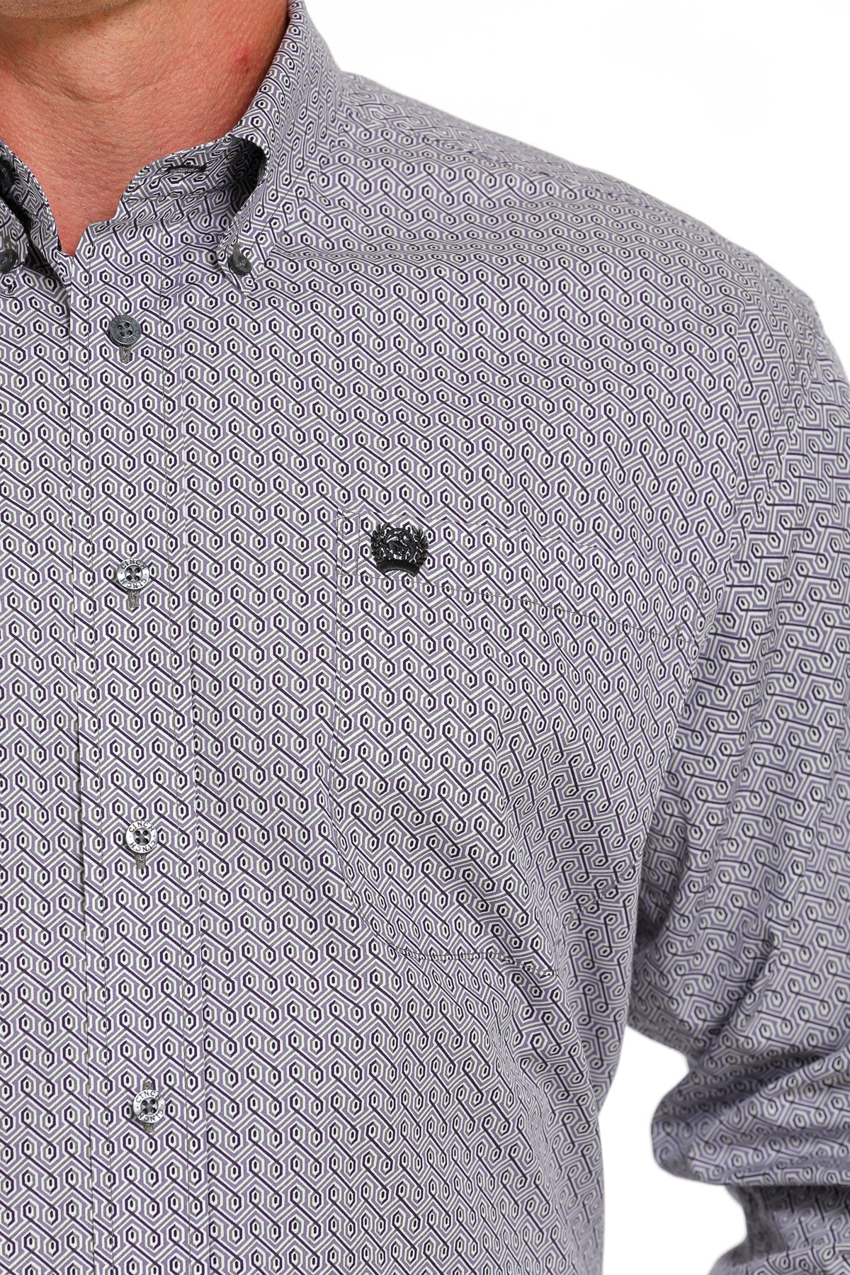 MEN'S CINCH GEOMETRIC PRINTED BUTTON-DOWN WESTERN SHIRT - PURPLE / WHITE