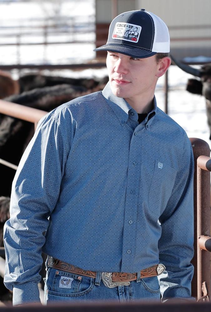 CINCH MEN'S GEOMETRIC PRINT BUTTON-DOWN WESTERN SHIRT - BLUE