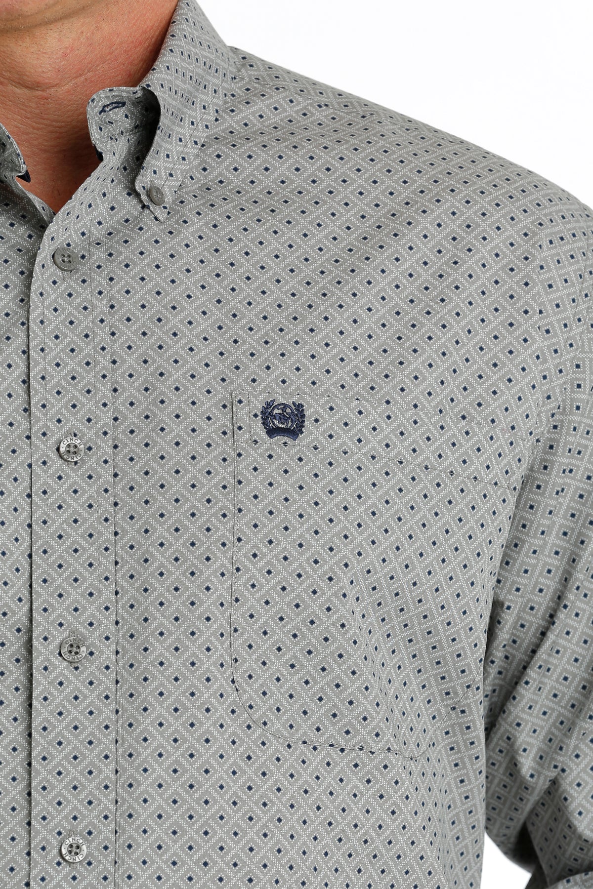 CINCH MEN'S GEOMETRIC PRINT BUTTON-DOWN WESTERN SHIRT - GRAY / WHITE / NAVY