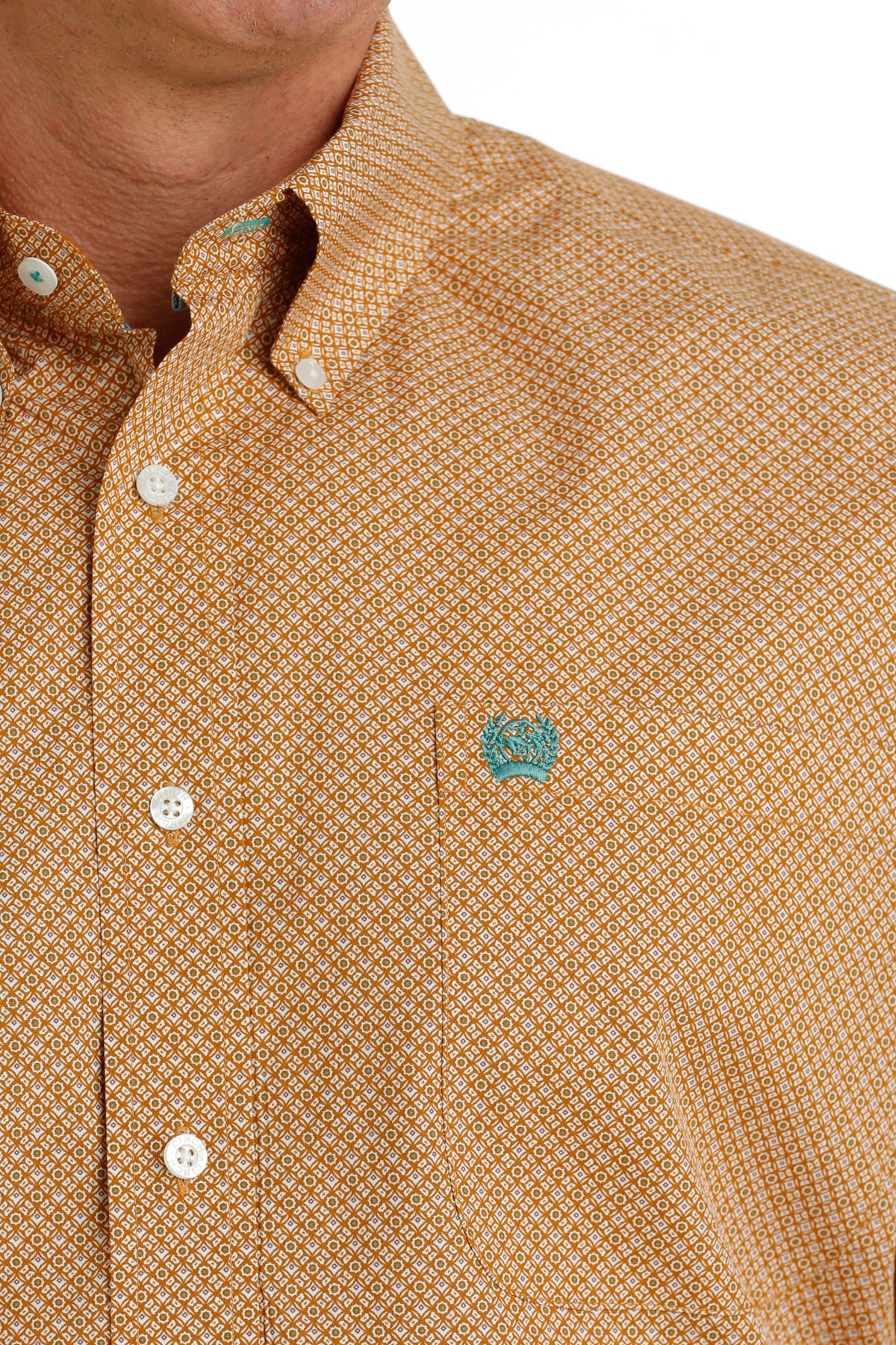 CINCH MEN'S GEO PRINT BUTTON DOWN LONG SLEEVE SHIRT - BROWN / ORANGE