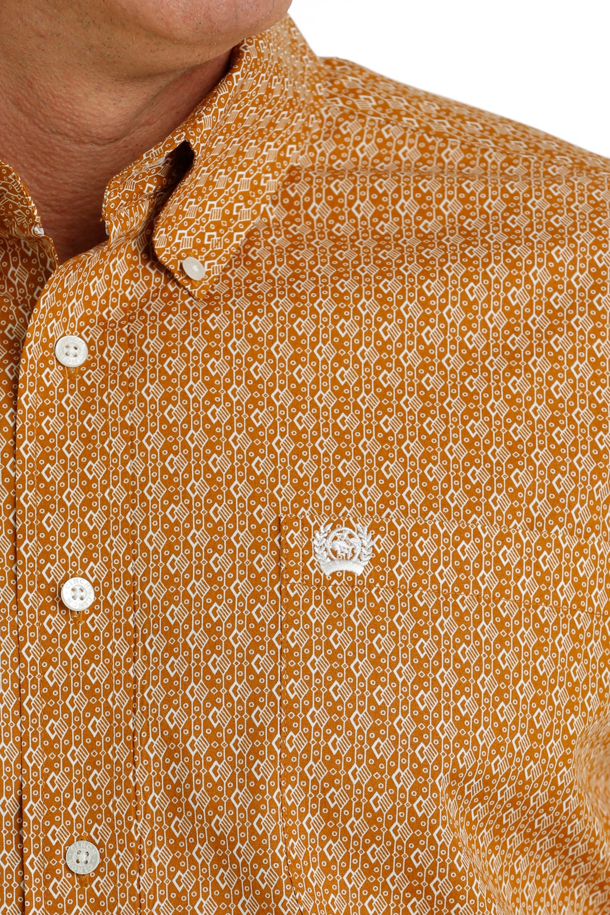 CINCH MEN'S GEOMETRIC PRINT BUTTON-DOWN WESTERN SHIRT - ORANGE / BROWN