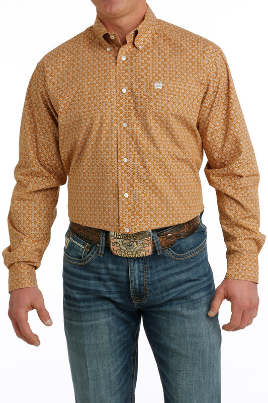 CINCH MEN'S GEOMETRIC PRINT BUTTON-DOWN WESTERN SHIRT - ORANGE / BROWN