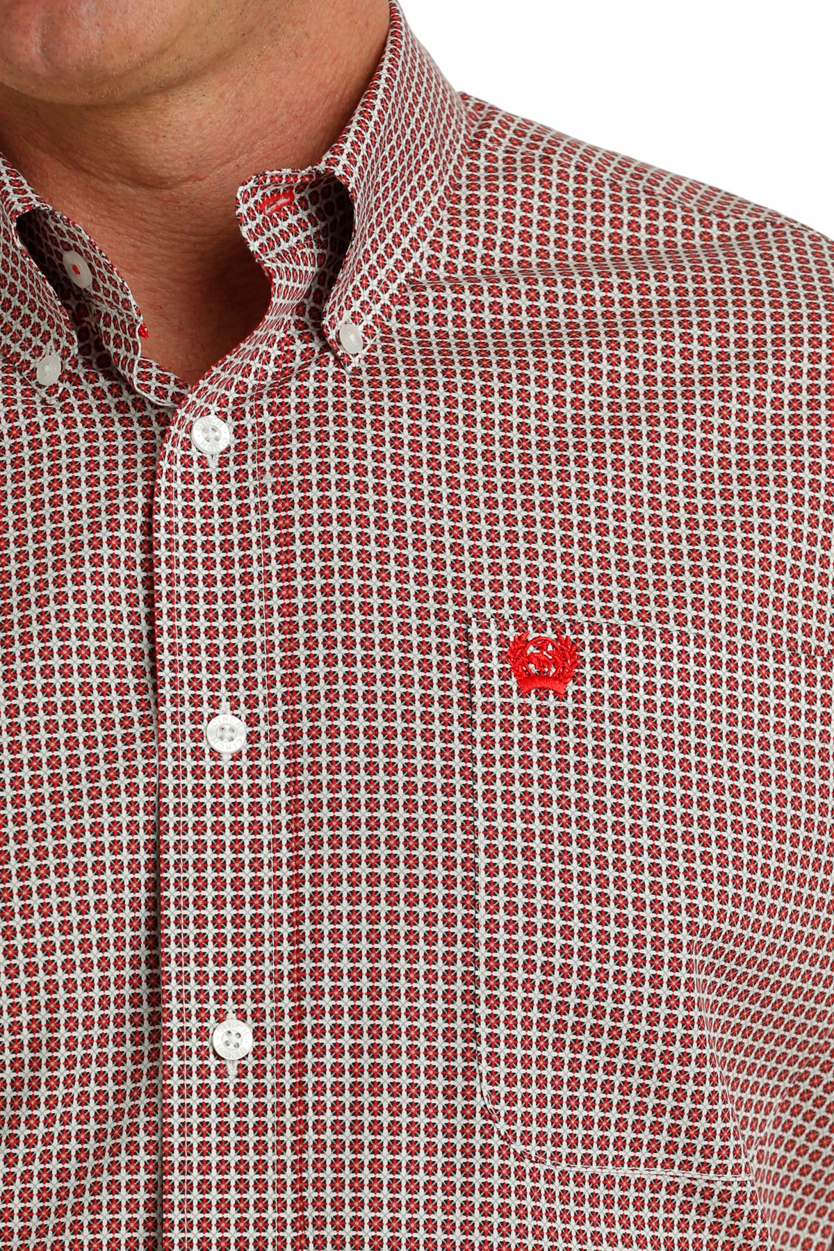 CINCH MEN'S GEOMETRIC PRINT BUTTON-DOWN WESTERN SHIRT - WHITE / RED