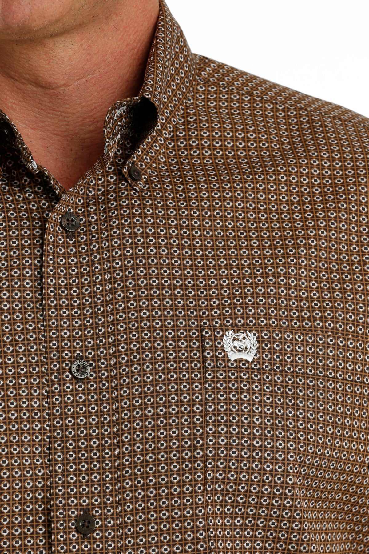 CINCH MEN'S GEOMETRIC PRINT BUTTON-DOWN WESTERN SHIRT -BROWN