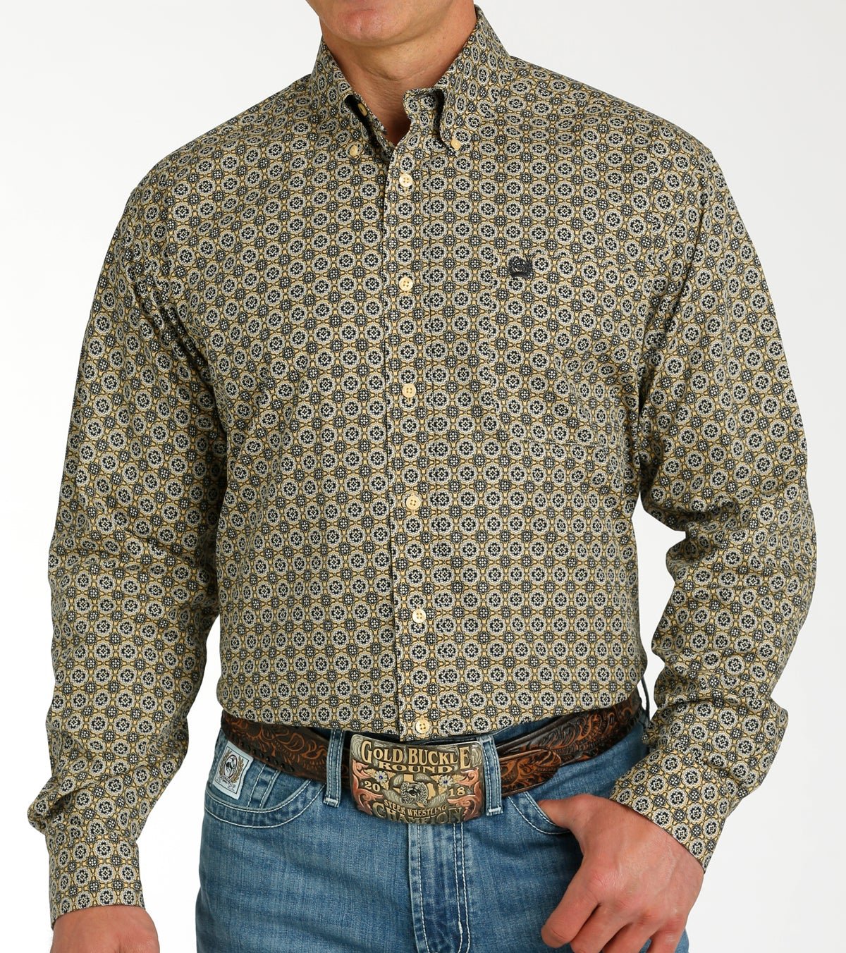 CINCH MEN'S MEDALLION PRINT BUTTON-DOWN WESTERN SHIRT - GOLD