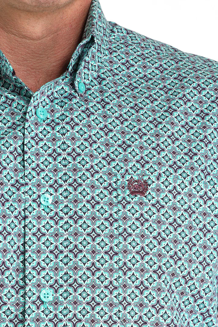 CINCH MEN'S LONG SLEEVE CLASSIC FIT GEO PRINT SHIRT - TURQUOISE