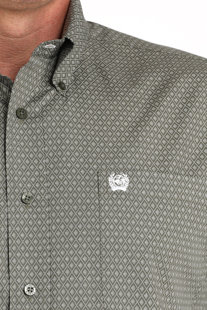 CINCH MEN'S LONG SLEEVE CLASSIC FIT GEO PRINT SHIRT - OLIVE