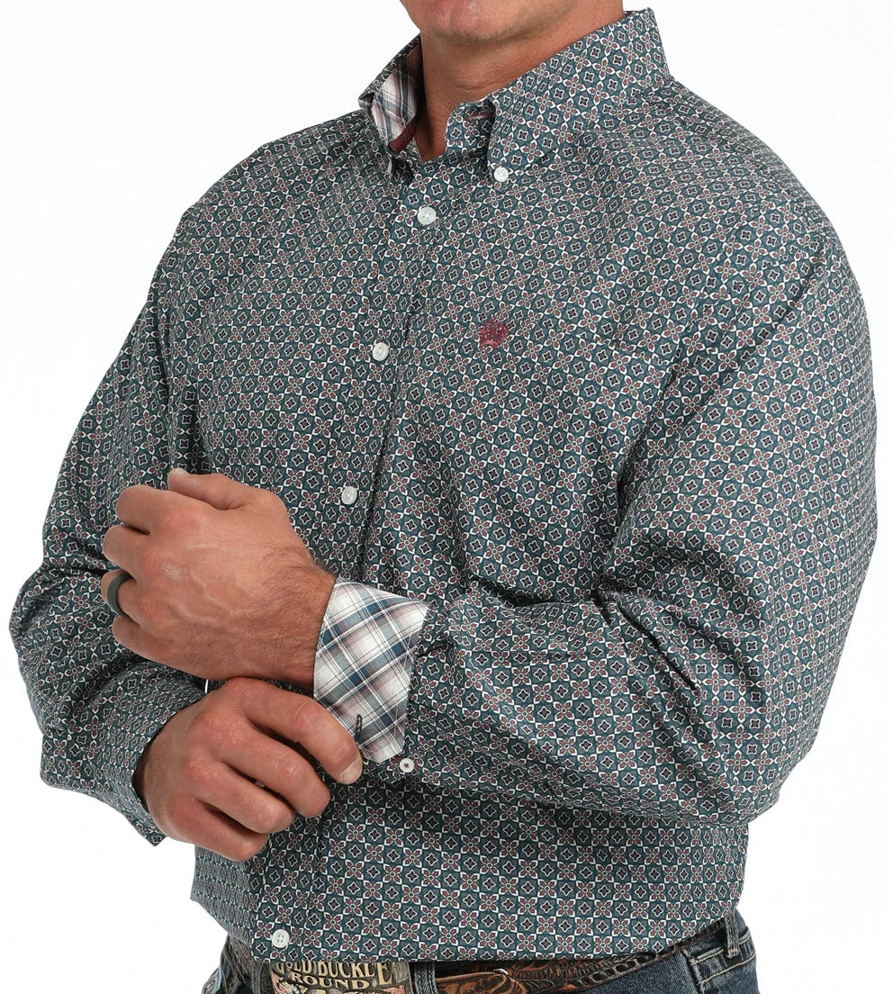 CINCH MEN'S LONG SLEEVE GEO-PRINT SHIRT - BLUE