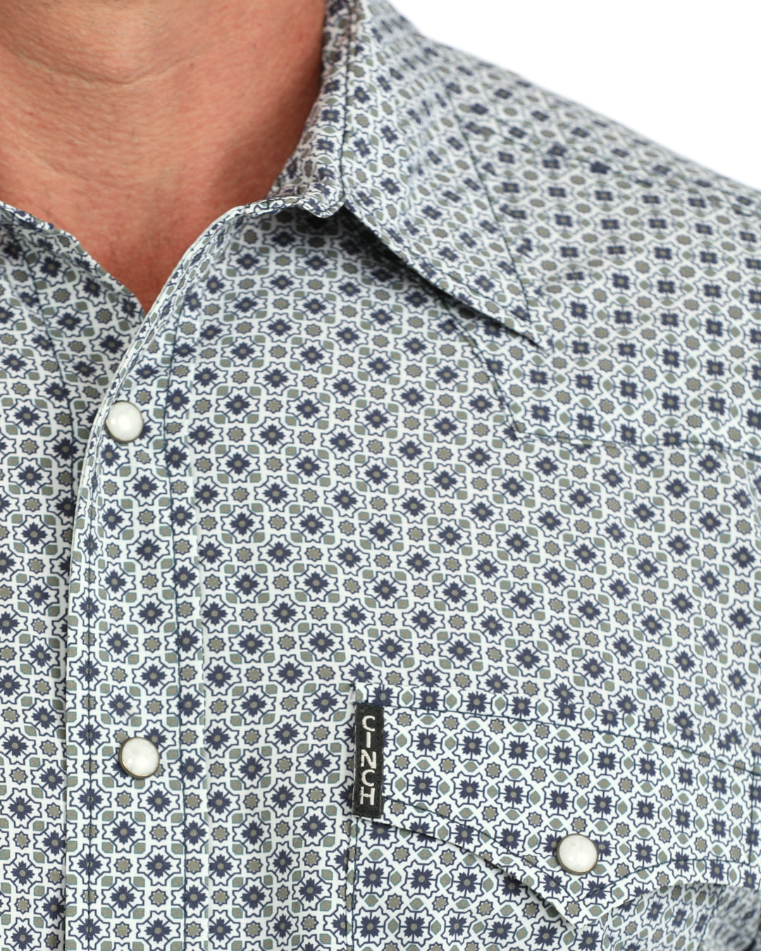 CINCH MEN'S LONG SLEEVE PRINT ARENAFLEX SHIRT - WHITE, NAVY & OLIVE