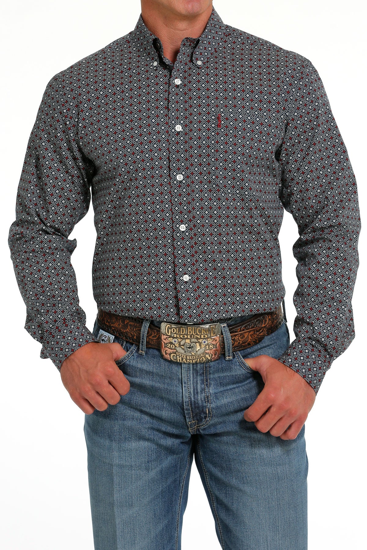 CINCH MEN'S MODERN FIT GEOMETRIC BUTTON-DOWN WESTERN SHIRT - BLACK
